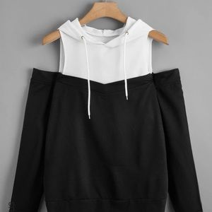 Two toned cold shoulder hoodie